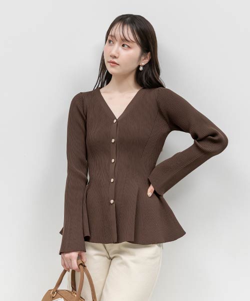 【26SS】ビジューボタンペプラムニットカーディガン