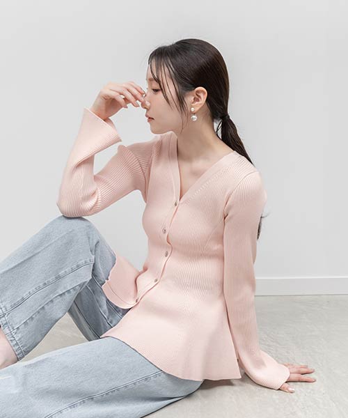 【26SS】ビジューボタンペプラムニットカーディガン