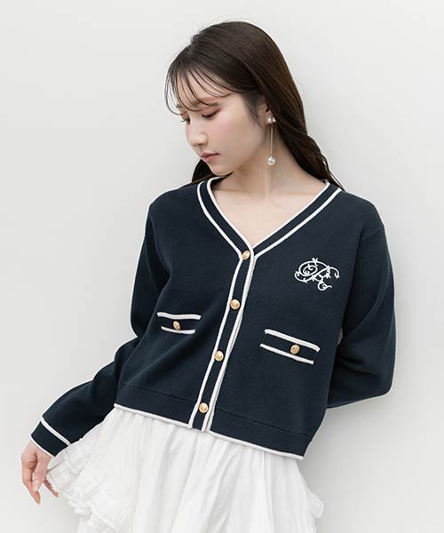 ロゴ刺繍ニットカーディガン