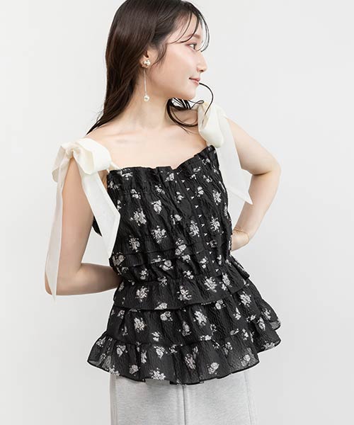 フリルジャガードリボントップス