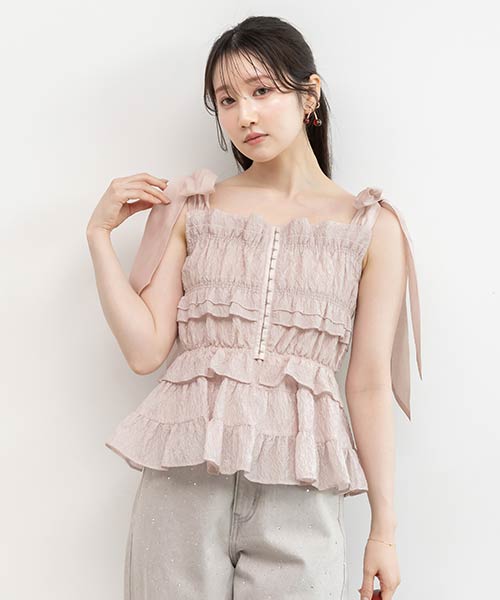 フリルジャガードリボントップス