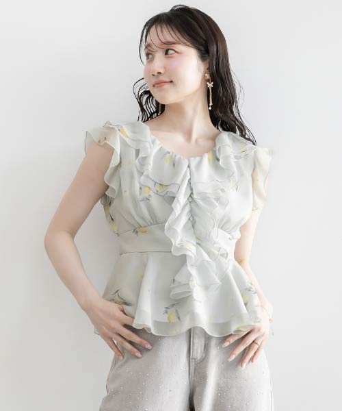 【Lemon Collection】レモンフラワーラッフルブラウス