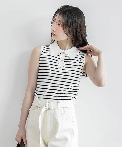【26AW】スカラップカラーポロニットトップス