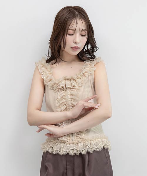レースフリルコンビカットトップス