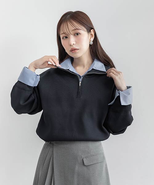 【選べる丈感】【SUSTAINABLE】2WAY シャツデザインハーフジップニット