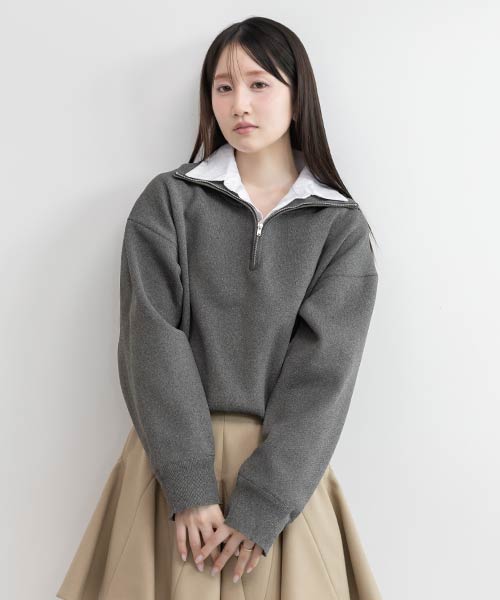 【選べる丈感】【SUSTAINABLE】2WAY シャツデザインハーフジップニット
