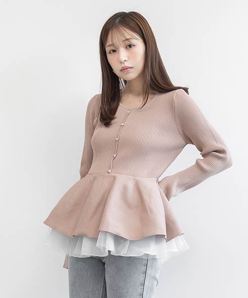 【SUSTAINABLE】シアーチュールドッキングペプラムニット