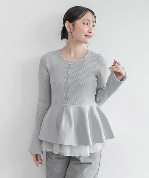 【SUSTAINABLE】シアーチュールドッキングペプラムニット