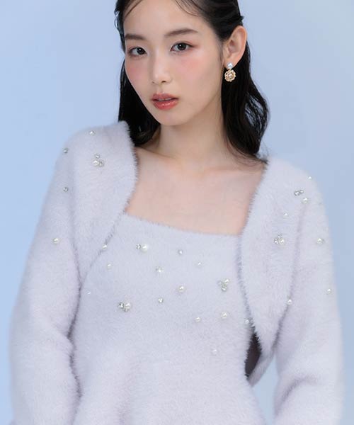 【Decorative Knit】ビジュー×パールラメシャギーニットアンサンブル