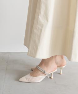 ビジューリボンミュールパンプス