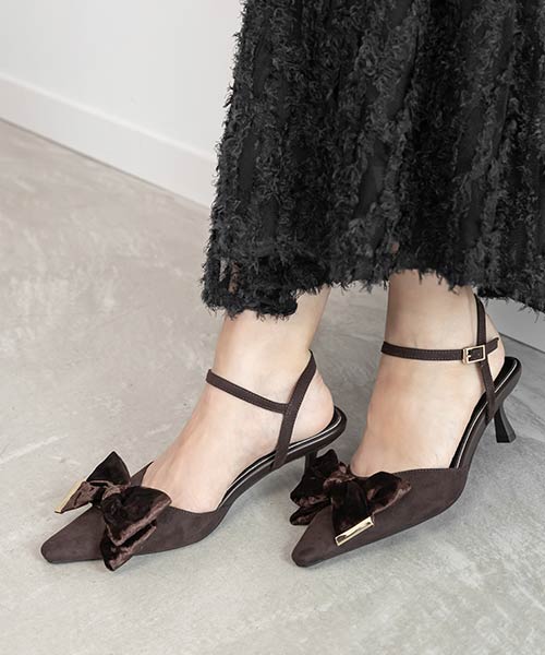 【25AW】ベロアリボンストラップパンプス