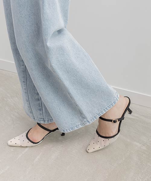 【26SS】ビジューバックルシアーミュールパンプス