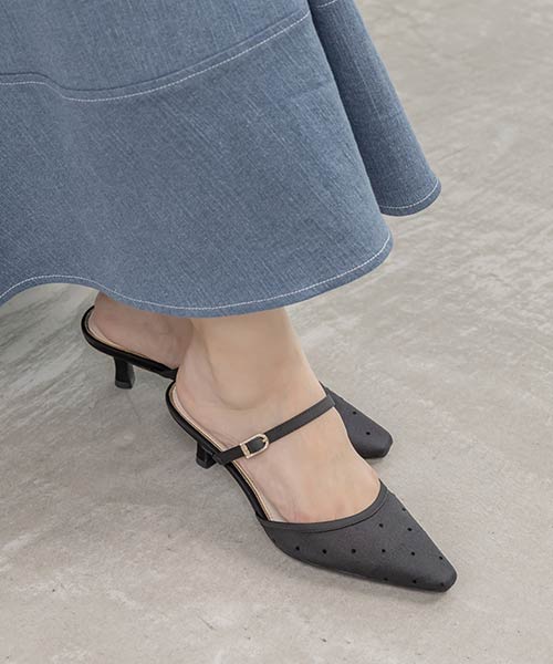 【26SS】ビジューバックルシアーミュールパンプス