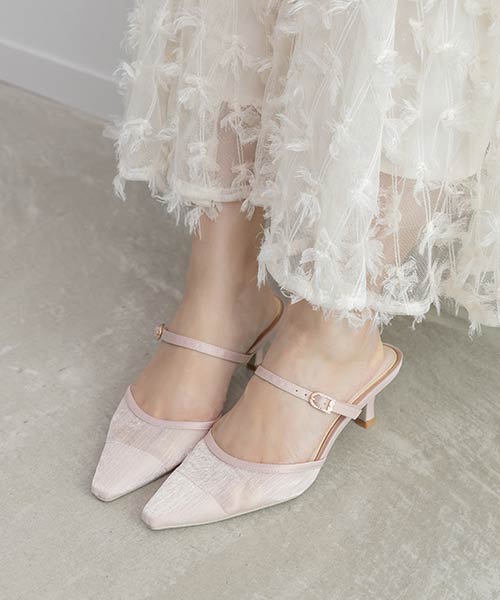 【26SS】ビジューバックルシアーミュールパンプス