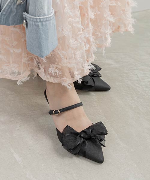 【26SS】2WAY シアーリボンミュールパンプス