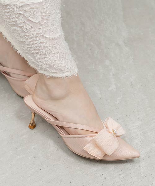 シアーリボンミュールパンプス