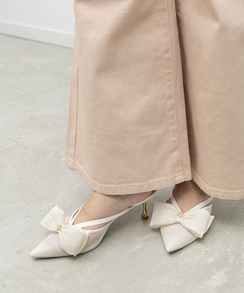 シアーリボンミュールパンプス