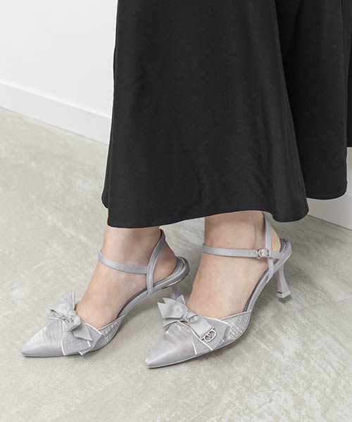 リボンアンクルストラップパンプス
