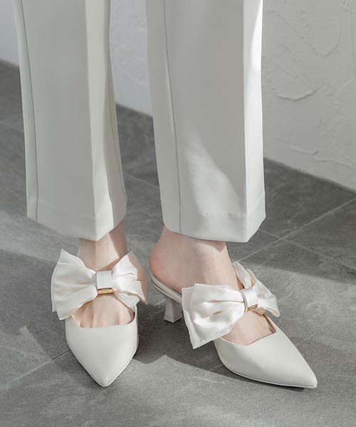 ビッグリボンミュールパンプス