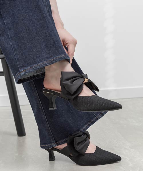 ビッグリボンミュールパンプス