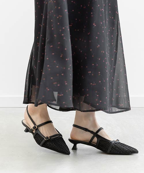 シアーチェックバックストラップパンプス