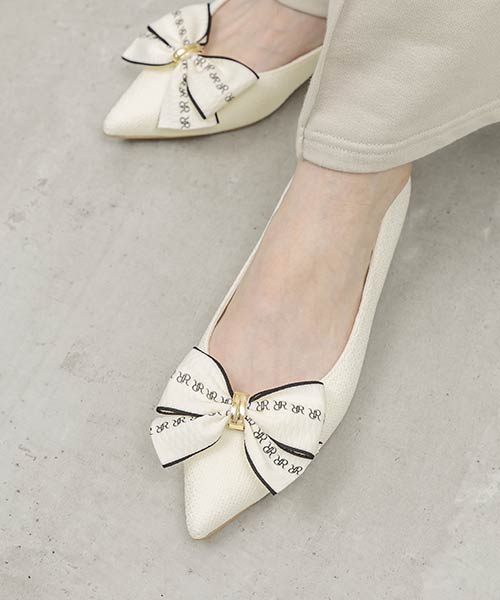 3E幅広 2WAY リボンキャンバスフラットパンプス