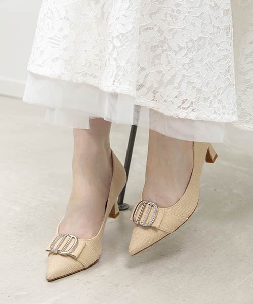 ビジューパーツポインテッドトゥパンプス