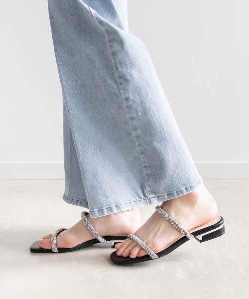 【SALE】ビジューストラップフラットサンダル