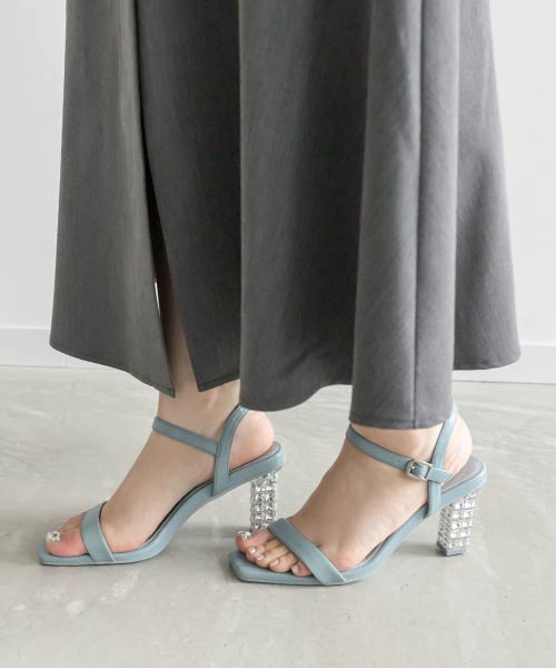 【SALE】クリア×ビジュー ヒールアップサンダル