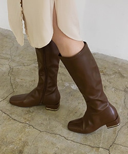 【SALE】晴雨兼用 ストレッチ ゴールドラインヒールロングブーツ