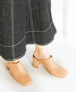 【SALE】ソフト ワイドスクエアトゥミュールパンプス
