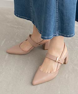 【SALE】ゴールドパーツバックストラップパンプス