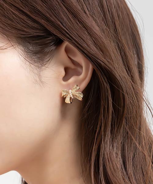 ビジューリボンピアス