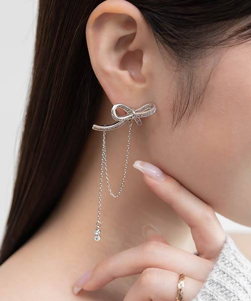 【Classical Ribbon Collection】リボンチェーンピアス