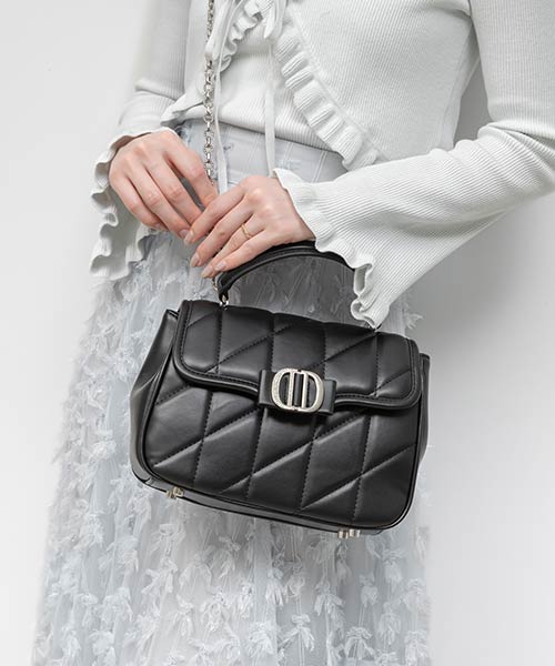 2WAY ビジューパーツキルティングハンドバッグ