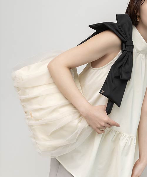 【A4対応】2WAY ビッグリボンチュールトートバッグ