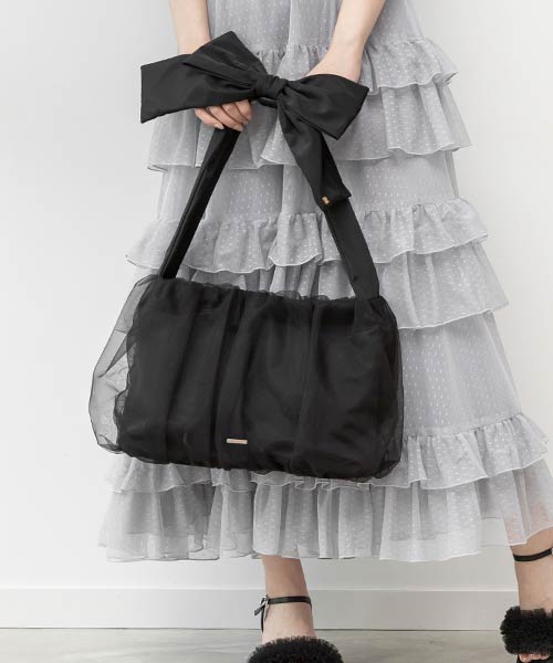【A4対応】2WAY ビッグリボンチュールトートバッグ