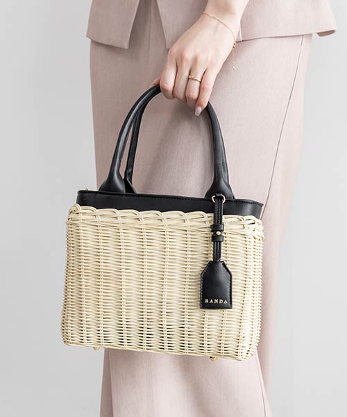 2WAY ラタンデザインハンドバッグ