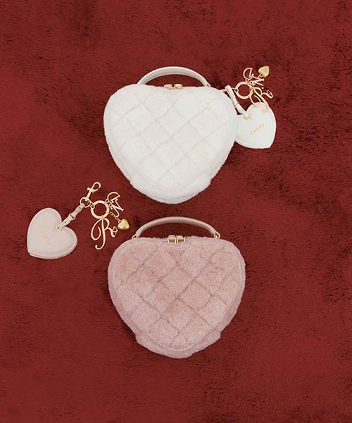【Heart Collection】2WAY キルティングファーハートショルダーバッグ