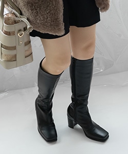【SALE】晴雨兼用 ストレッチ スクエアトゥロングブーツ