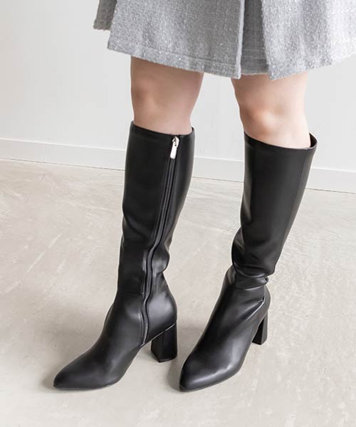 【SALE】晴雨兼用 チャンキーヒールロングブーツ