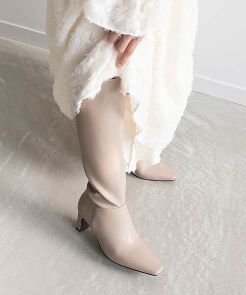 【SALE】晴雨兼用 プレートヒールベーシックロングブーツ