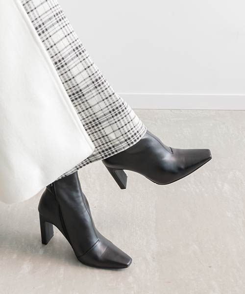 【SALE】プレートヒールベーシックショートブーツ