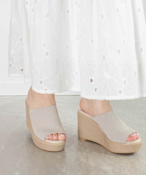 【SALE】【SUSTAINABLE】ウェッジヒールニットサンダル