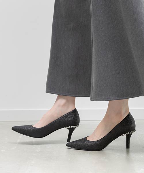ビジューヒールポインテッドトゥパンプス