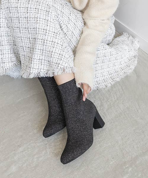 【SALE】【SUSTAINABLE】ラメニットショートブーツ