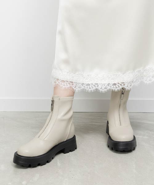晴雨兼用 フロントジップボリュームショートブーツ