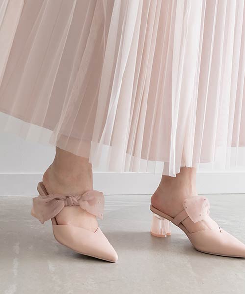【SALE】シアーリボンミュールパンプス
