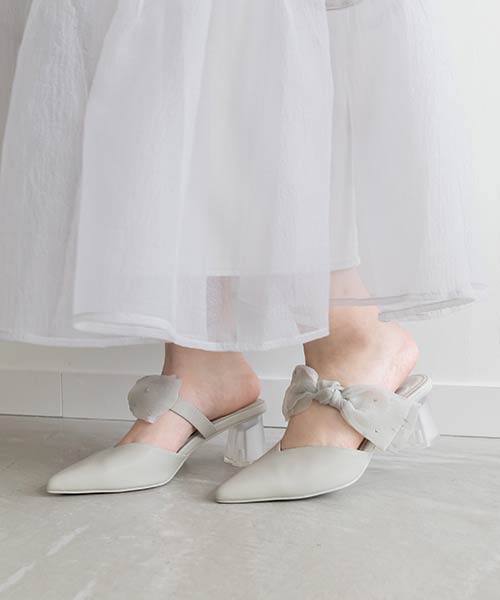 【SALE】シアーリボンミュールパンプス