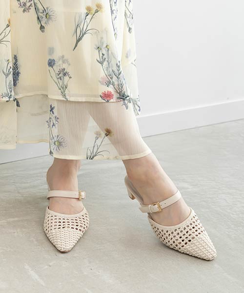 メッシュストラップミュールパンプス